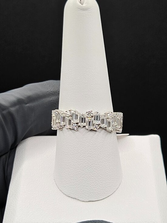 Jewelry - 925 Silver Moissanite 5.6ctw Baguette Round Alternating Eternity Band Ring 9
